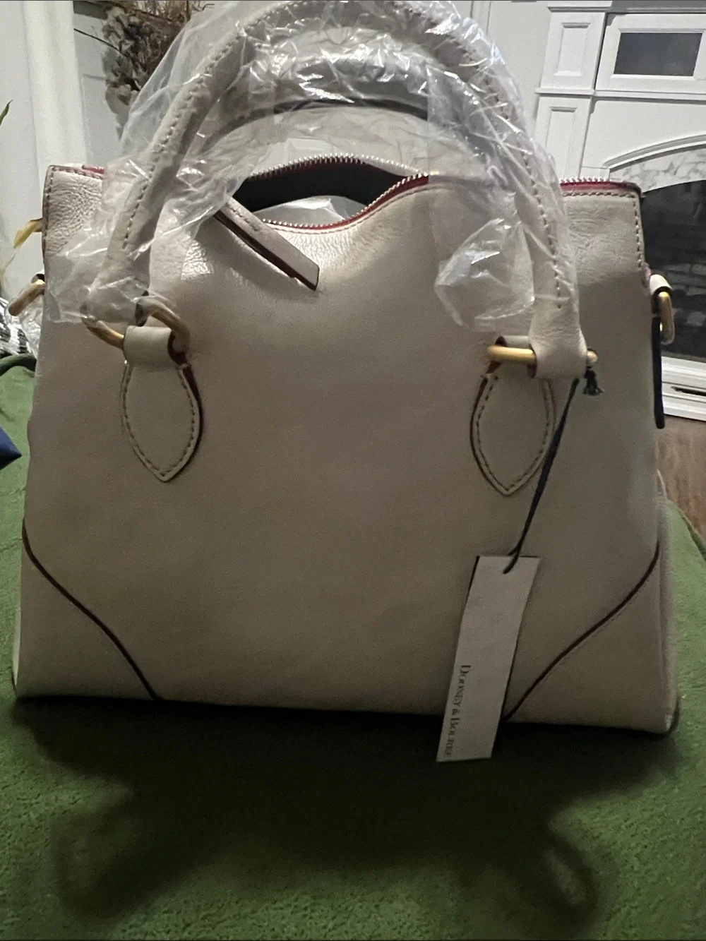Dooney & Bourke Cream Leather Satchel with Gold Hardware